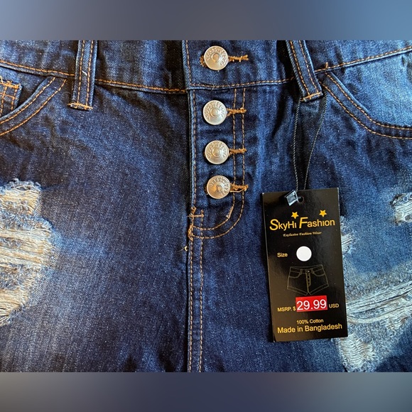 Sky-Hi Fashion Blue distressed jean shorts - Picture 3 of 6